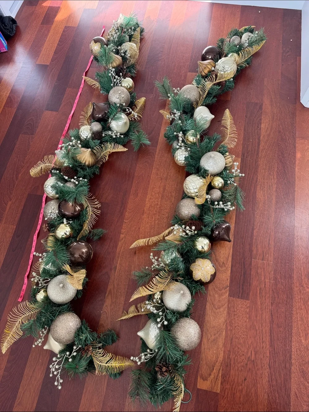 Festive Green and Gold Holiday Garland with Ornaments